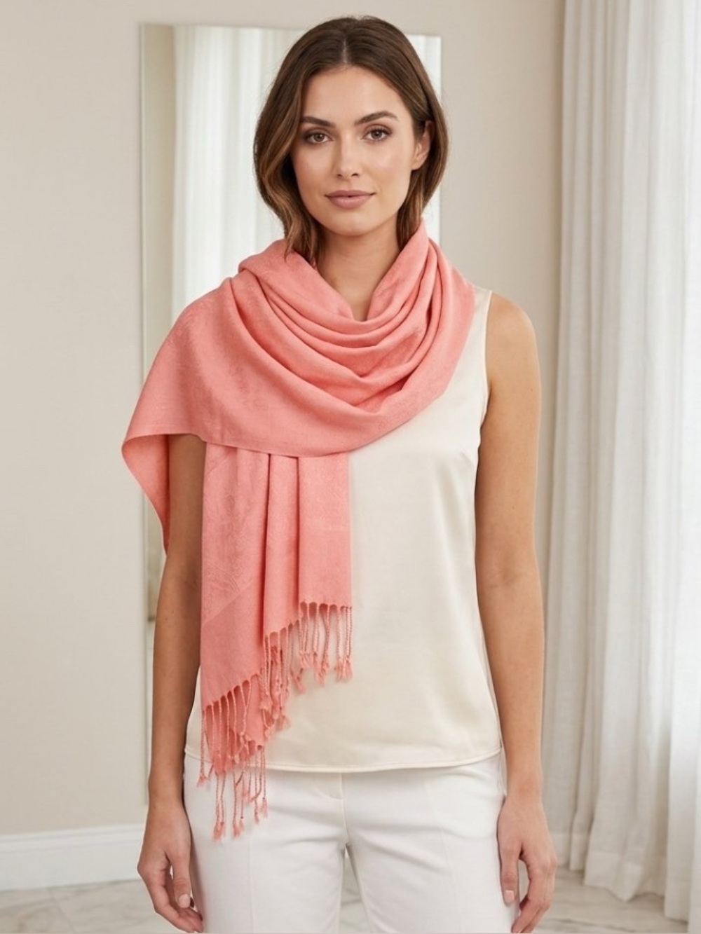 27” x 72” Elegant Pashmina Salmon Pink Women's Scarf